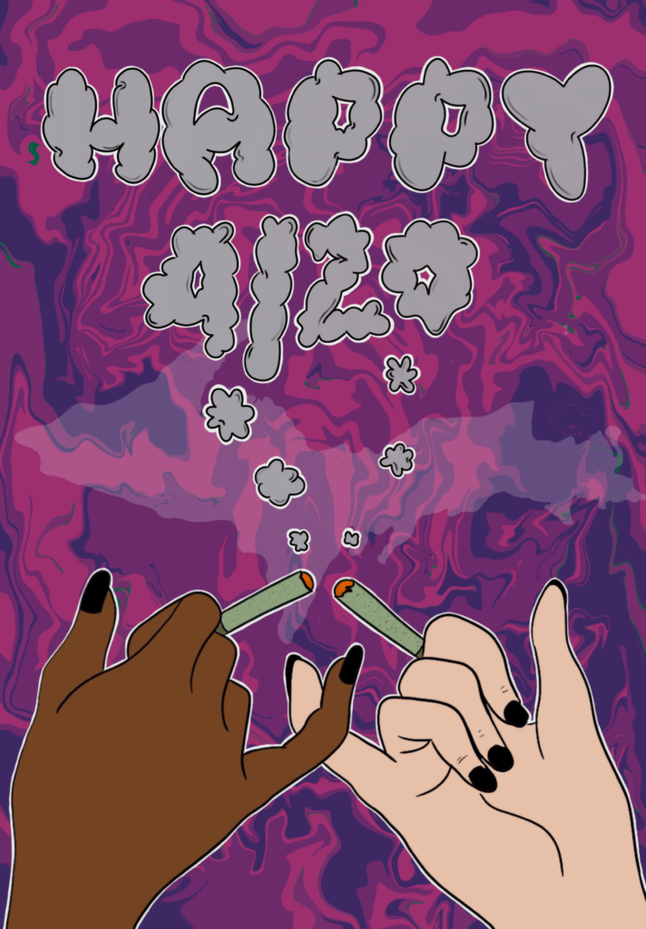 Happy 4/20 in smoke with two hands making a pinky promise - 420 poster contest submission