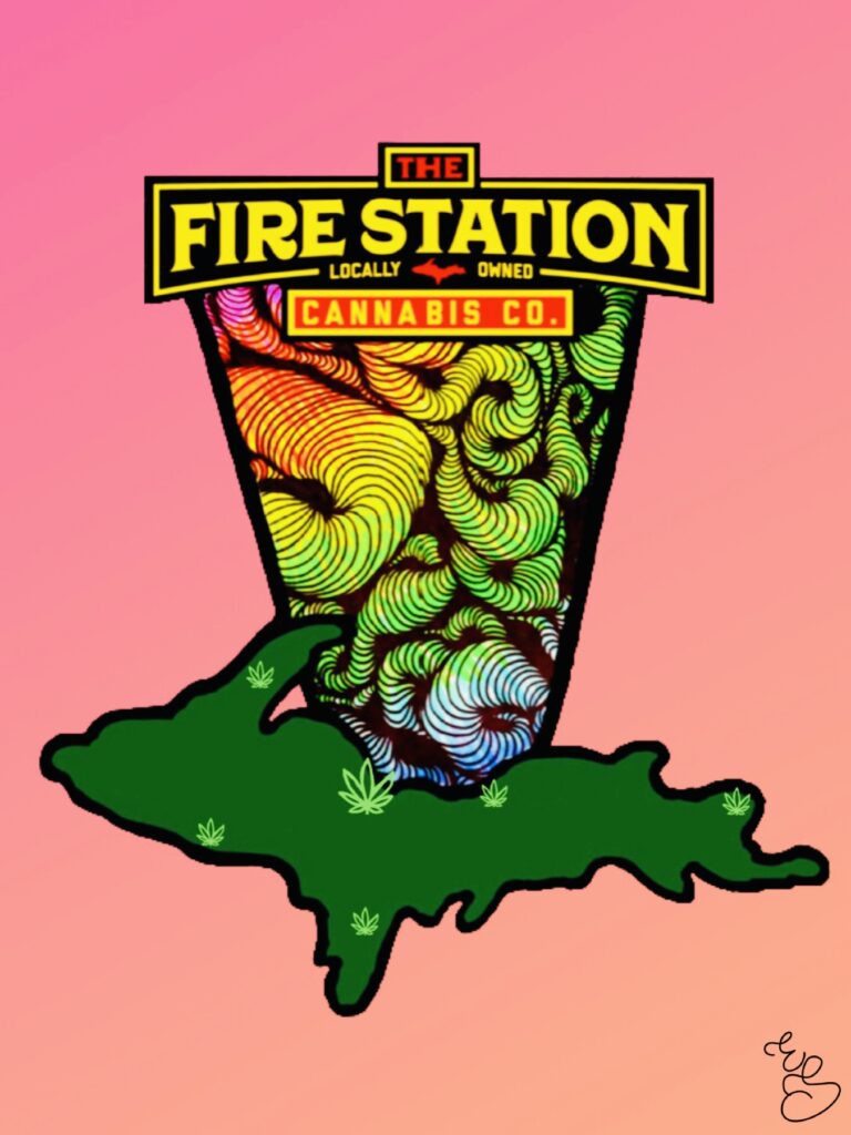 The Fire Station logo above a green UP with pot leafs - 420 poster contest submission