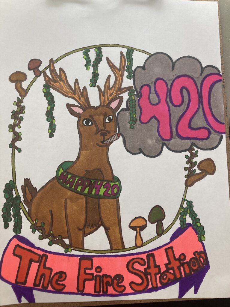 Reindeer next to a cloud that says 420 - 420 poster contest submission