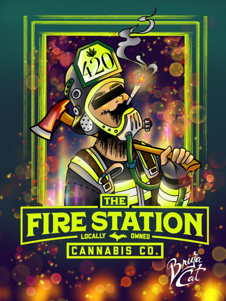 Fire Fighter smoking a joint with TFS logo beneath him - 420 poster contest