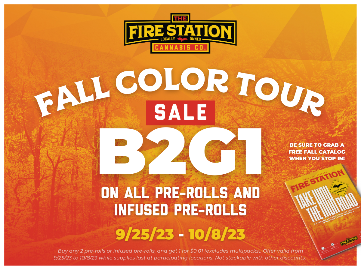 Buy any 2 pre-rolls or infused pre-rolls, and get 1 for $0.01 (excludes multipacks). Offer valid from 9/25/23 to 10/8/23 while supplies last at participating locations. Not stackable with other discounts.