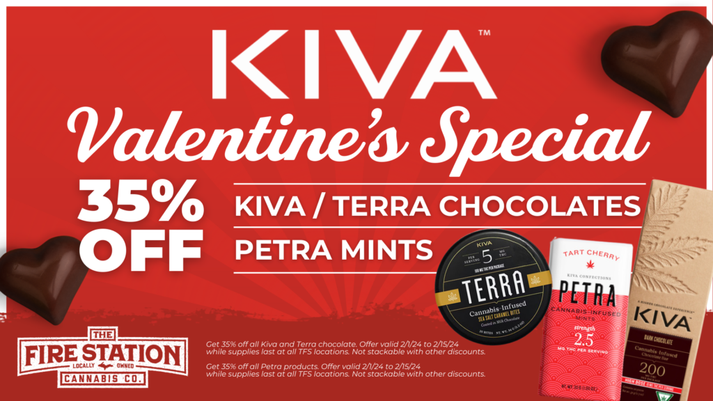 Get 35% off all Kiva and Terra chocolate or 35% off all Petra products. Offer valid 2/1/24 to 2/15/24 while supplies last at all TFS locations. Not stackable with other discounts.