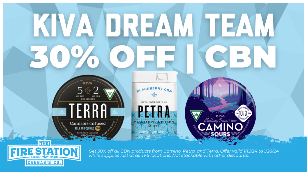 Get 30% off all CBN products from Camino, Petra, and Terra. Offer valid 1/15/24 to 1/28/24 while supplies last at all TFS locations. Not stackable with other discounts.