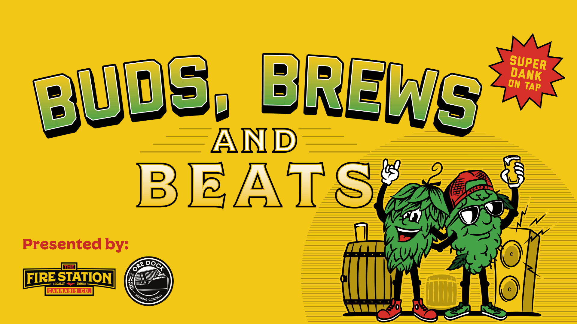 Buds, Brews, and Beats fundraiser graphic. $5 Cover Charge