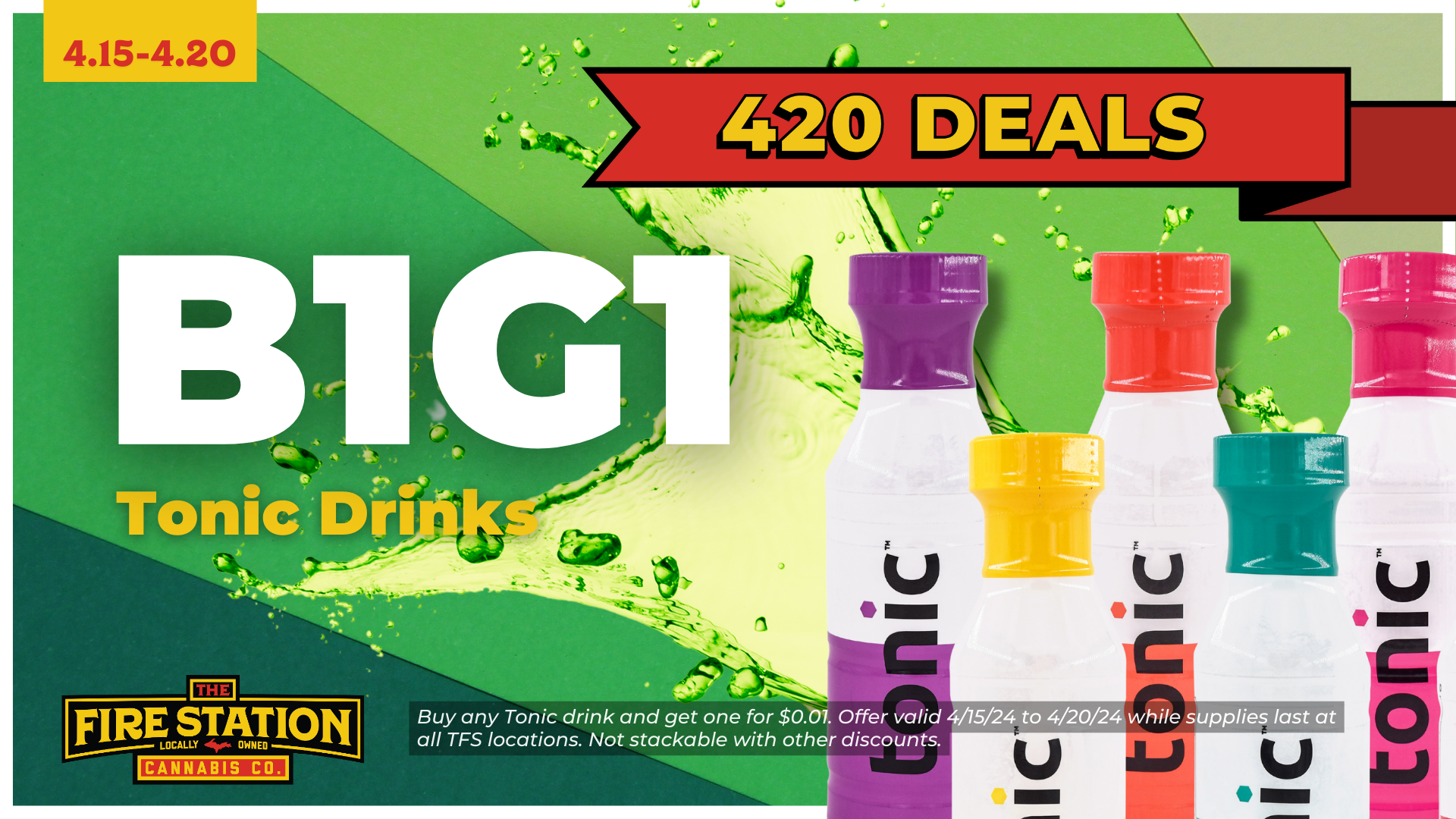 Buy any Tonic drink and get one for $0.01. Offer valid 4/15/24 to 4/20/24 while supplies last at all TFS locations. Not stackable with other discounts.
