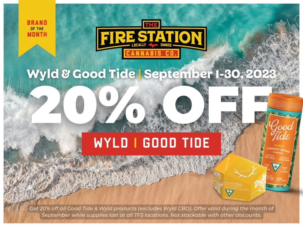 Get 20% off all Good Tide & Wyld products (excludes Wyld CBD). Offer valid during the month of September while supplies last at all TFS locations. Not stackable with other discounts.