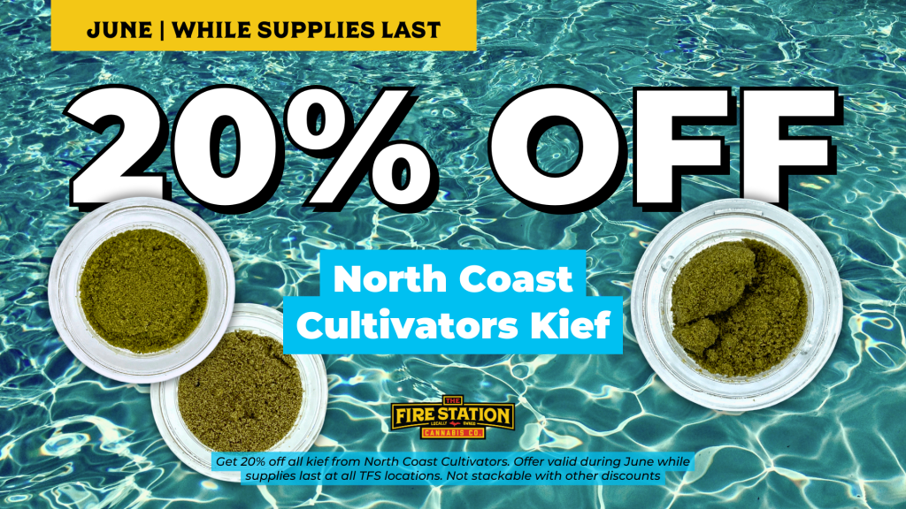 Get 20% off all kief from North Coast Cultivators. Offer valid during June while supplies last at all TFS locations. Not stackable with other discounts