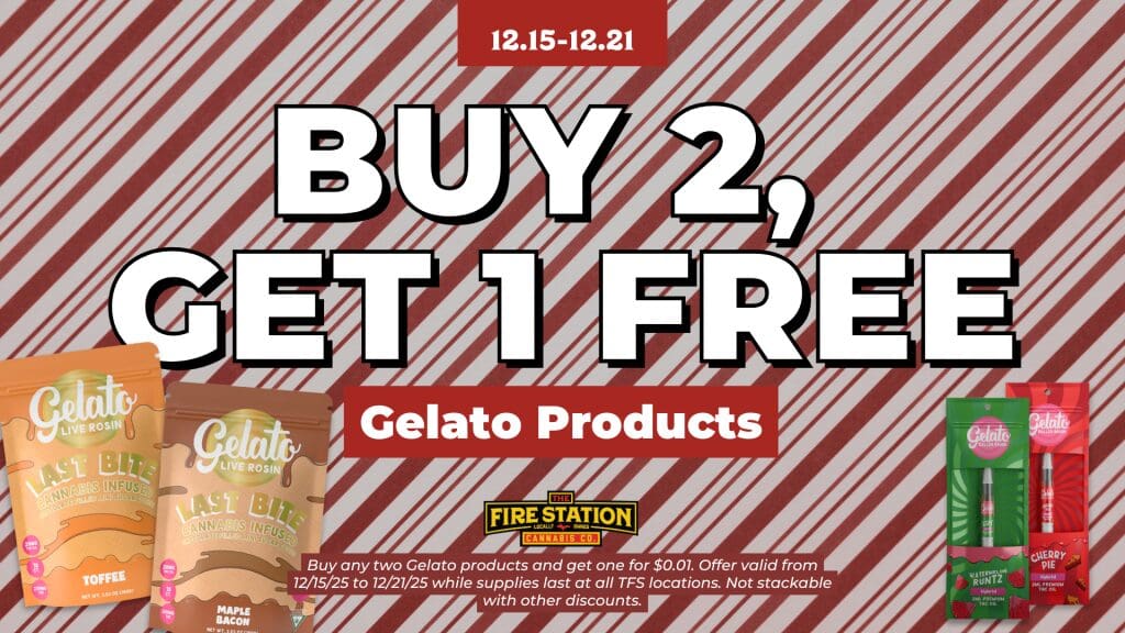 Buy any two Gelato products and get one for $0.01. Offer valid from 12/15/25 to 12/21/25 while supplies last at all TFS locations. Not stackable with other discounts.