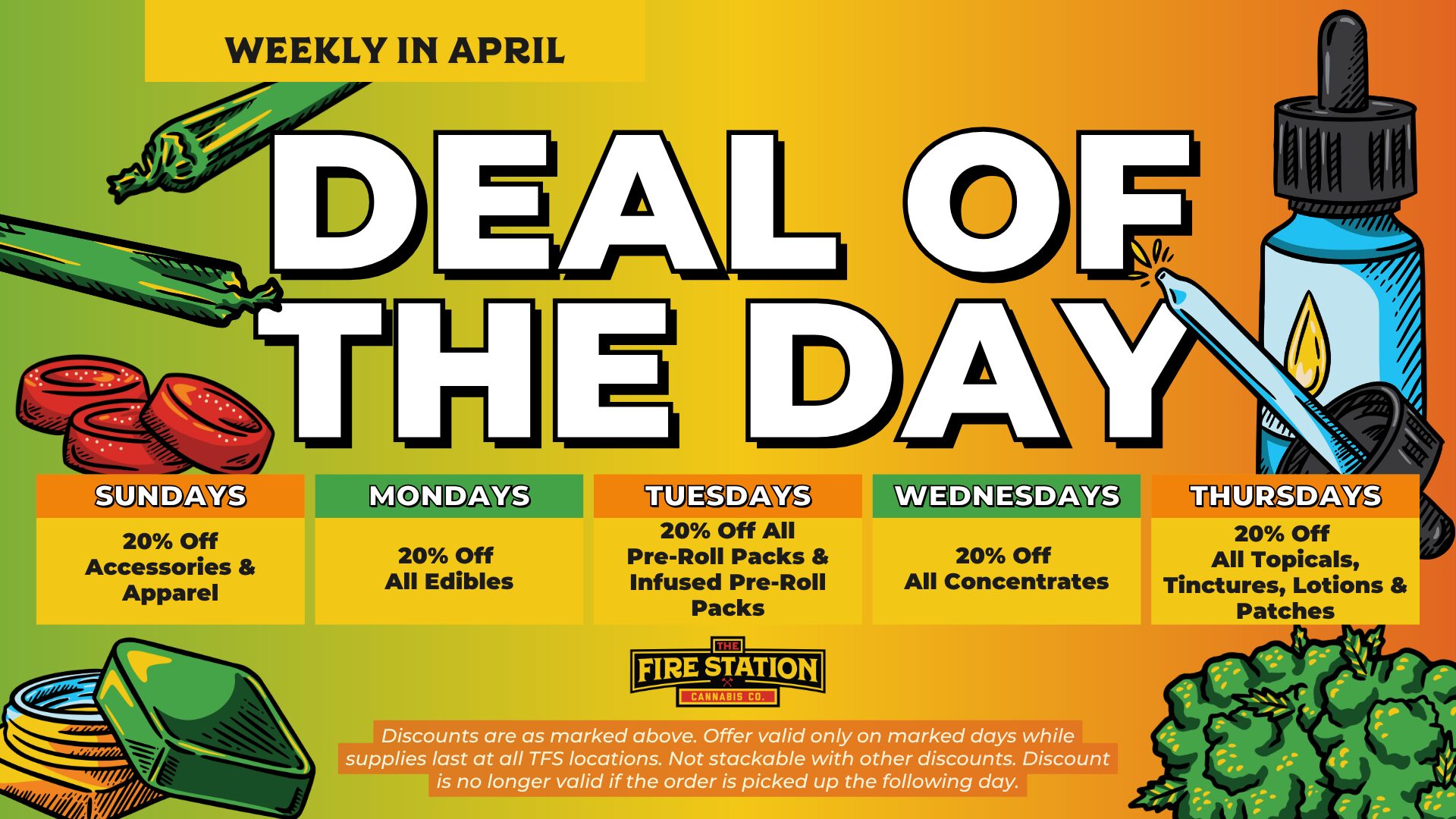 Discounts are as marked above. Offer valid only on marked days while supplies last at all TFS locations. Not stackable with other discounts. Discount is no longer valid if the order is picked up the following day.