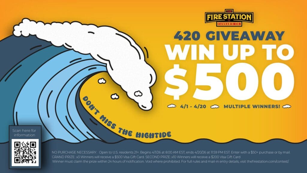 GRAND PRIZE: x3 Winners will receive a $500 Visa Gift Card. SECOND PRIZE: x10 Winners will receive a $200 Visa Gift Card Winner must claim the prize within 24 hours of notification. Void where prohibited. For full rules and mail-in entry details, please visit https://thefirestation.com/contest/. NO PURCHASE NECESSARY. Open to U.S. residents 21+. Begins 4/1/26 at 8:00 AM EST, ends 4/20/26 at 11:59 PM EDT. Enter with a $50+ purchase or by mail.