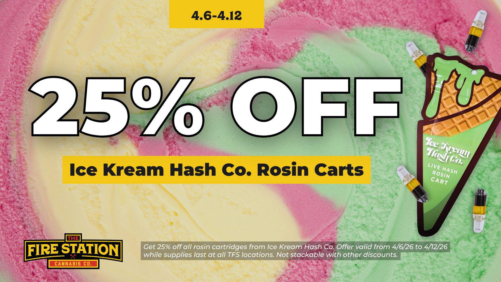 April Deals (Pre-4/20) – 25% Off Ice Kream Hash Co. Rosin Cartridges