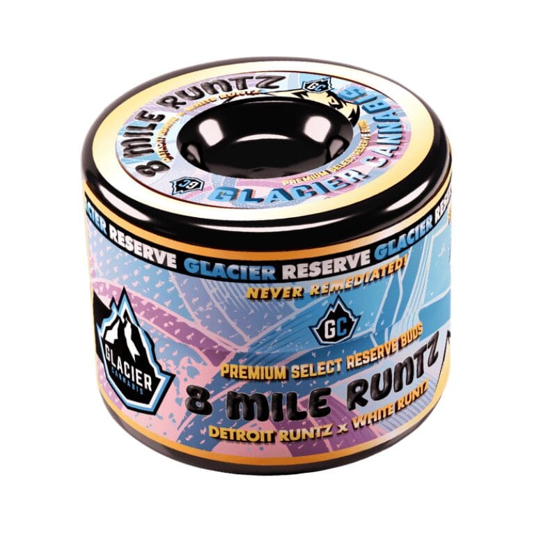 Discover Glacier Reserve—hand-selected flower in an airtight Pop-Vac jar for lasting freshness and potency.