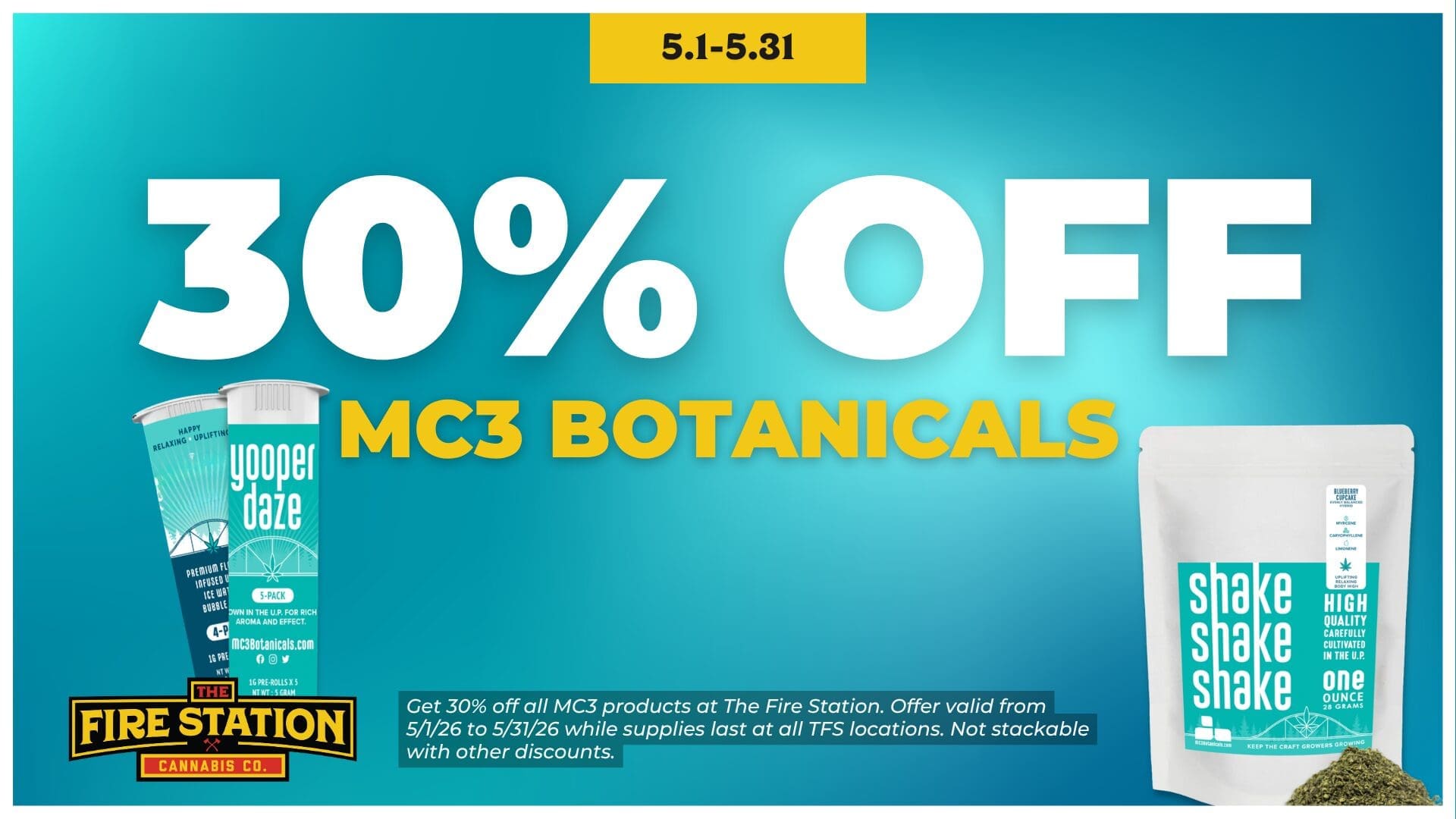 Get 30% off all MC3 products at The Fire Station. Offer valid from 5/15/26 to 5/31/26 while supplies last at all TFS locations. Not stackable with other discounts.