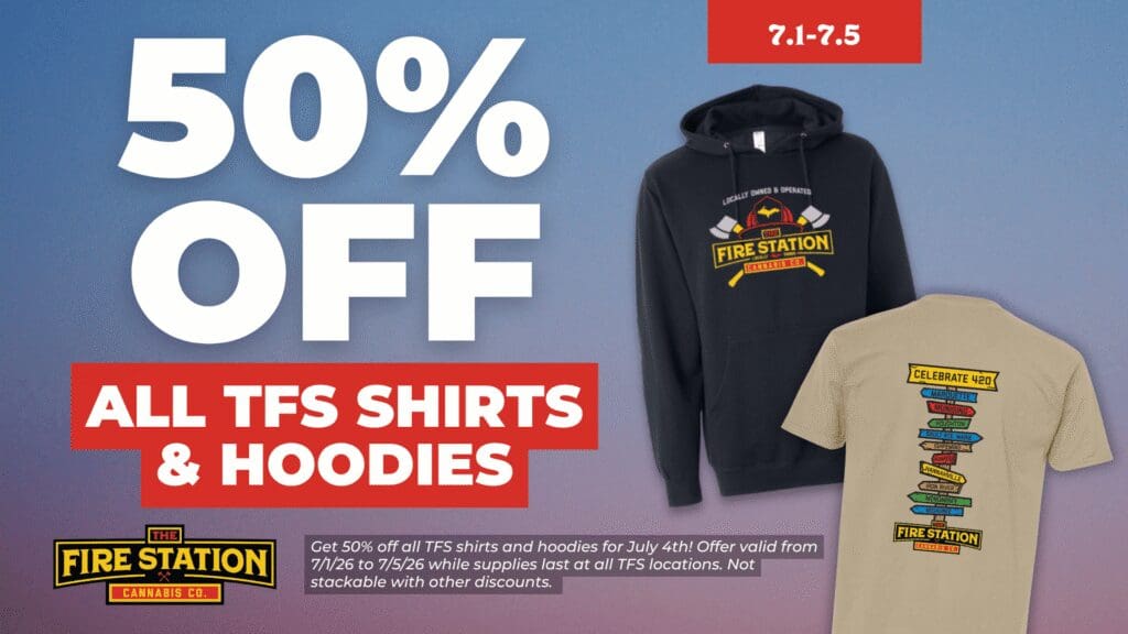 Get 50% off all TFS shirts and hoodies for July 4th! Offer valid from 7/1/26 to 7/5/26 while supplies last at all TFS locations. Not stackable with other discounts.
