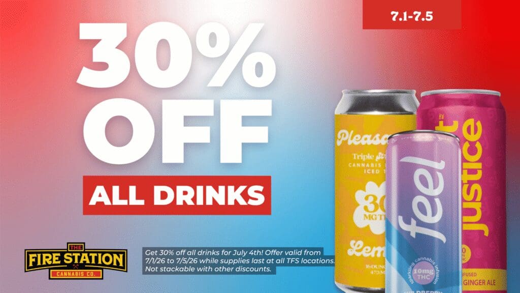 Get 30% off all drinks for July 4th! Offer valid from 7/1/26 to 7/5/26 while supplies last at all TFS locations. Not stackable with other discounts.