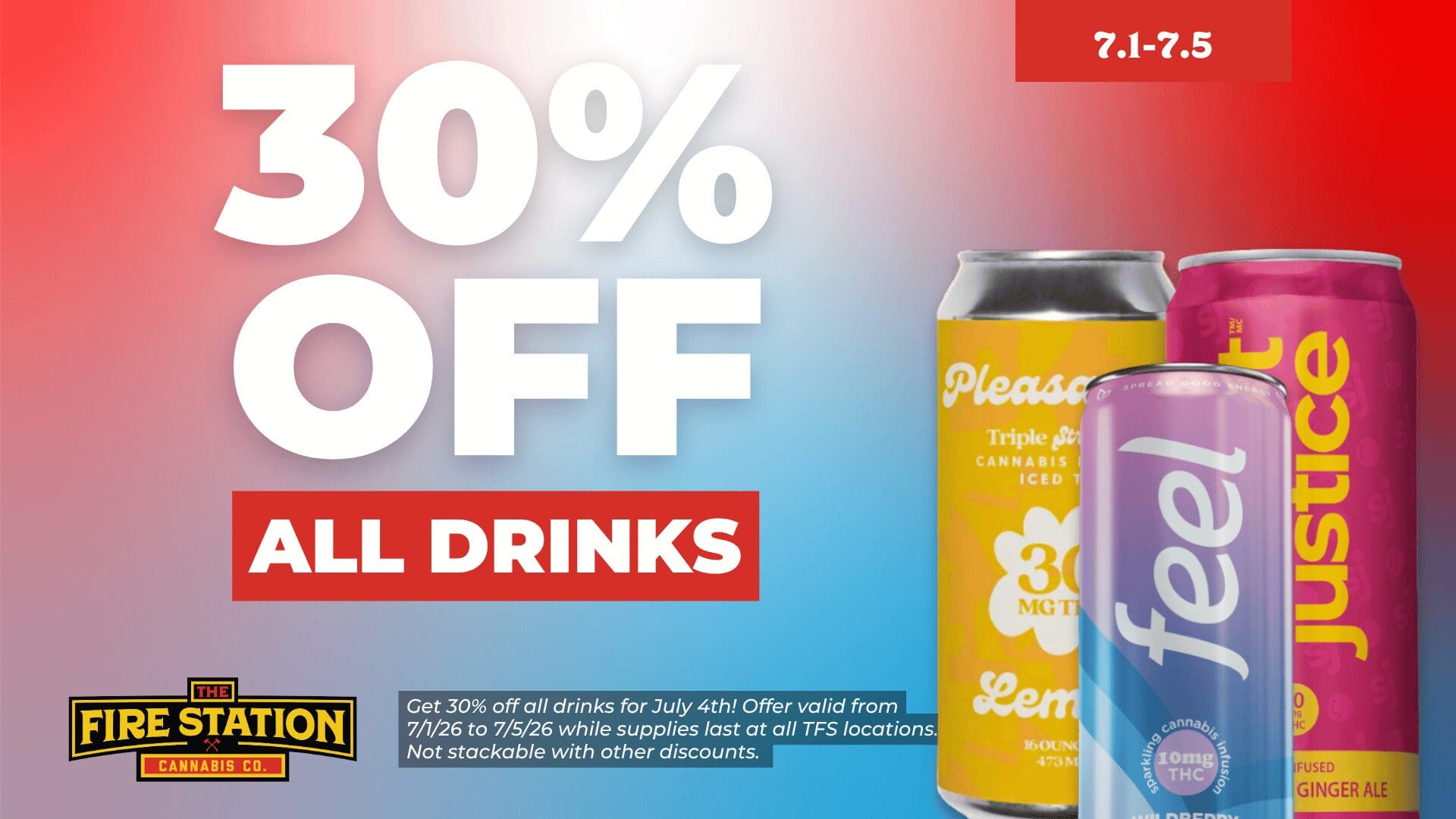 July 4th Deals – 30% Off All Drinks