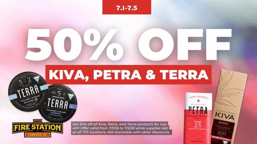 Get 50% off all Kiva, Petra, and Terra products for July 4th! Offer valid from 7/1/26 to 7/5/26 while supplies last at all TFS locations. Not stackable with other discounts.