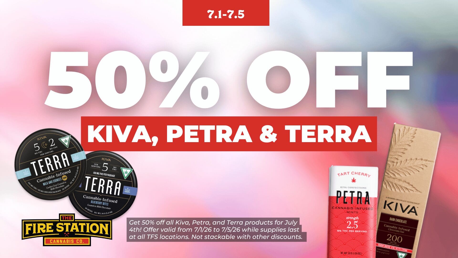 July 4th Deals – 50% Off Kiva, Petra, & Terra Products