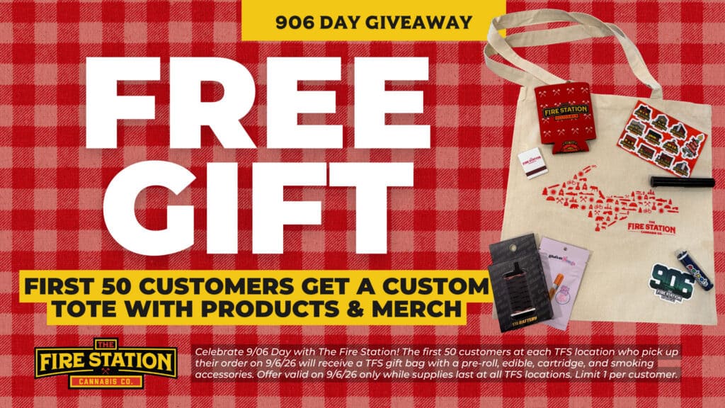 Celebrate 9/06 Day with The Fire Station! The first 50 customers at each TFS location who pick up their order on 9/6/26 will receive a TFS gift bag with a pre-roll, edible, cartridge, and smoking accessories. Offer valid on 9/6/26 only while supplies last at all TFS locations. Limit 1 per customer.