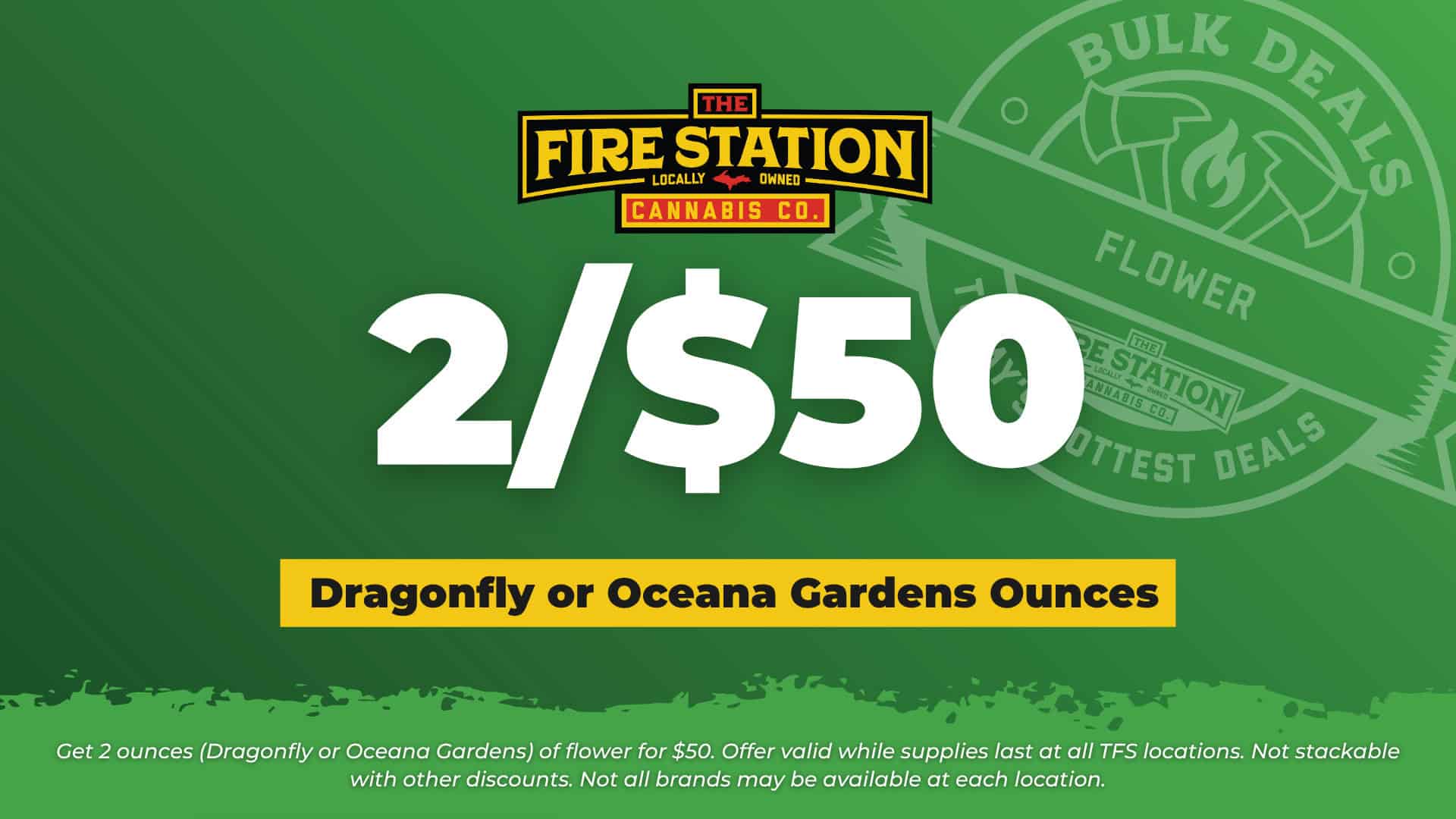 Get 2 Darren McCarty, Legasea, or Pure Clouds pre-packed eighths for $50. Offer valid while supplies last at participating locations. Not stackable with other discounts. Not all brands may be available at each location.
