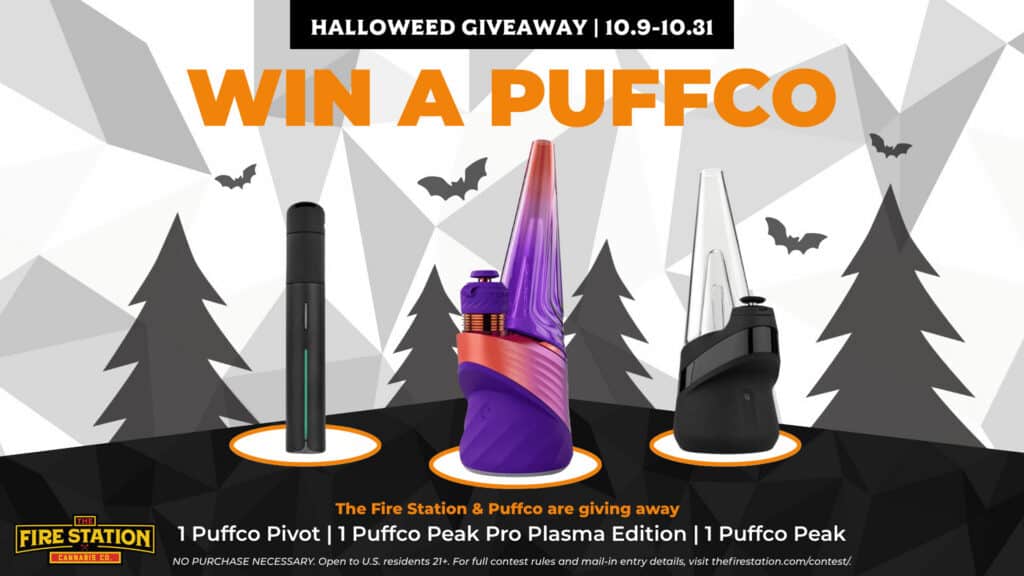 The Fire Station & Puffco are giving away 1 Puffco Pivot, 1 Puffco Peak Pro Plasma Edition, and 1 Puffco Peak.